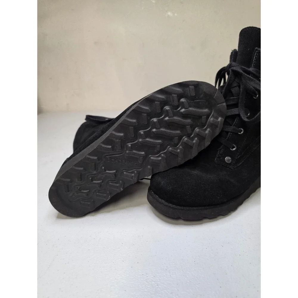 Bearpaw Krista Wide Black Suede Lace Up Winter Boots Womens 7
